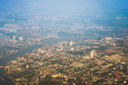 Cityscape view of Bangkok from airplane.の写真素材