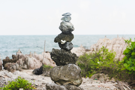 Stack of rock with sea Background.の写真素材
