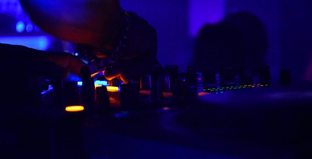dj mixing music handsの写真素材