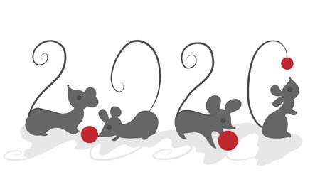 Christmas composition with mice - a symbol of next year in gray tone, animal of 2020.のイラスト素材