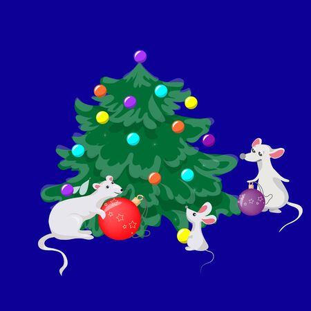 Year of the rat Christmas mouse decorate the Christmas treeのイラスト素材