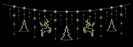 Christmas golden ornaments. Winter holiday garland with decoration elements.のイラスト素材