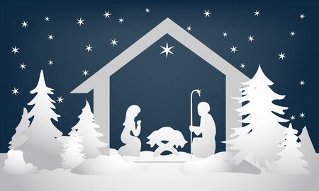 Christmas nativity scene with holy familyのイラスト素材