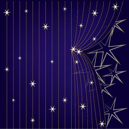 ajar blue curtain with golden starsのイラスト素材