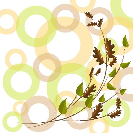 vector branch green and cinnamon leaves on a white background for the design of postcards, books, a symbol of summer and autumn, natural materials, ecologyのイラスト素材