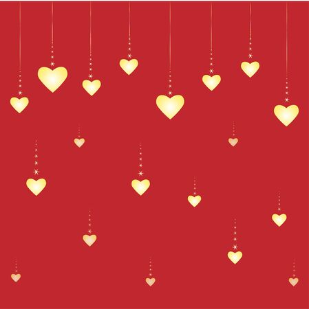 falling hearts on a scarlet background with stars for Valentine's day for cards, advertising, valentines.のイラスト素材