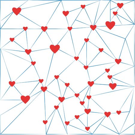 network and red heart on a white background for advertising and greeting cards about love, wedding,. Love symbol collected of dots and lines.のイラスト素材