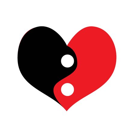 red and black heart in yin-yang style for valentines design, cards about love, wedding on White background. Vector illustrationのイラスト素材