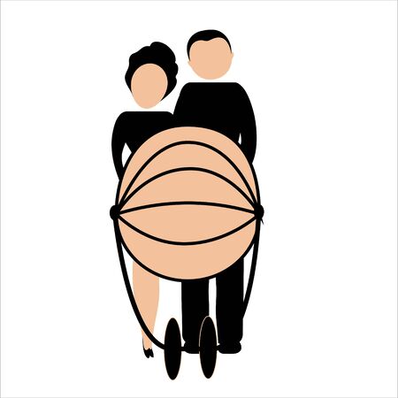 A family in black and beige color on a whiteのイラスト素材