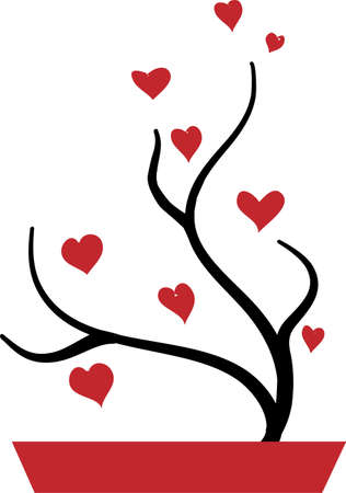 bonsai in a flowerpot with hearts, houseplantのイラスト素材