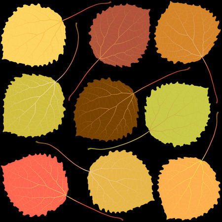 autumn aspen leaves on a black backgroundのイラスト素材