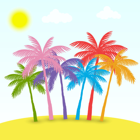colored palm trees on the beachのイラスト素材