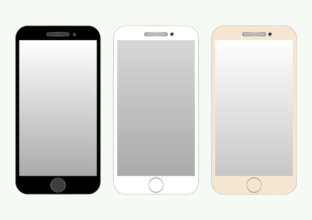 Collection of three colored smartphones isolated on a light backgroundのイラスト素材