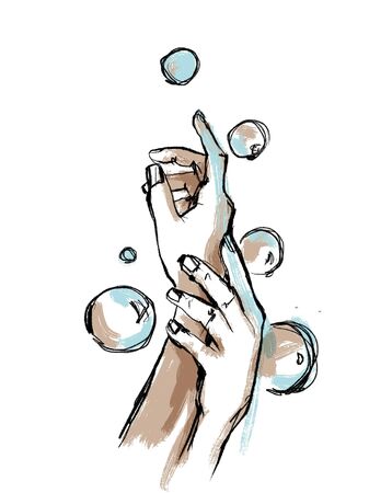 sketch of hands and soap sudsの写真素材