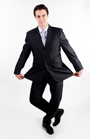 A young businessman and funny in a strict business suitの写真素材