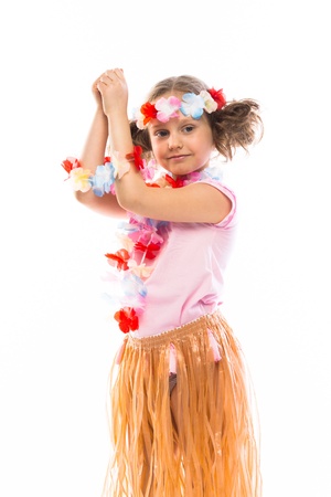 Small and beautiful girl in Hawaiian dressの写真素材