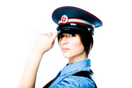 young and beautiful woman in police uniform