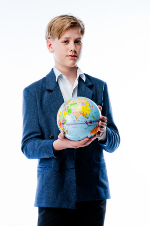 boy with globeの写真素材
