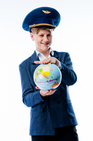 boy with globeの写真素材