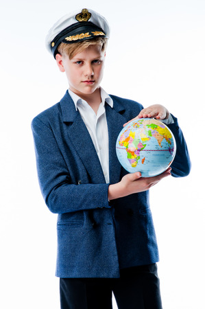 boy with globeの写真素材