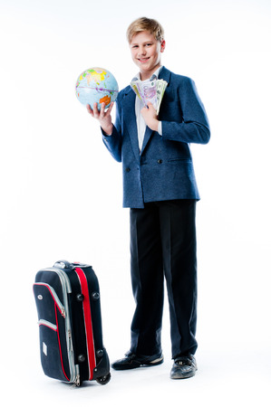 boy with globeの写真素材