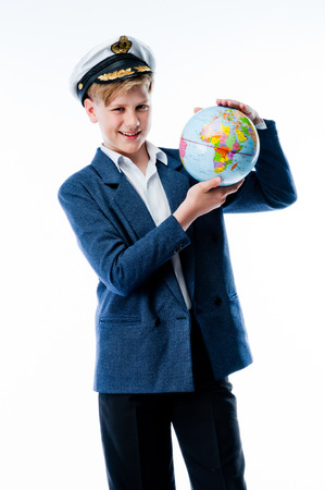 boy with globeの写真素材