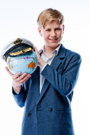 boy with globeの写真素材