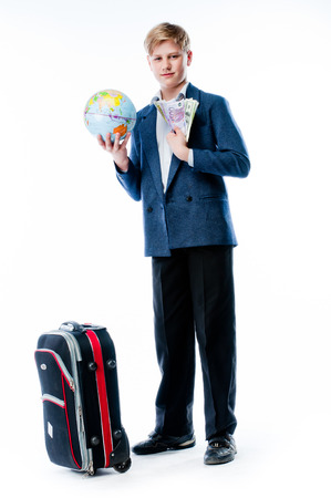 boy with globeの写真素材
