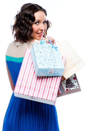 young attractive woman with shopping bagsの写真素材
