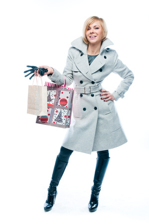 young attractive woman with shopping bagsの写真素材