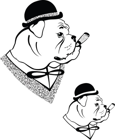 Vector illustration of a dog in vintage hat with a cigar in mouthのイラスト素材