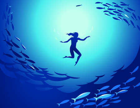 Vector illustration of a pair of jellyfishes in water depthのイラスト素材