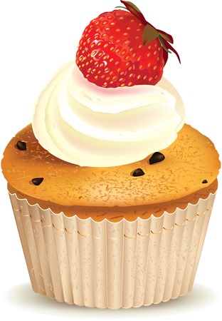 Vector illustration of a sweet baked muffin with berry on topのイラスト素材