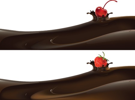 Vector illustration of strawberry dropped into liquid milk or chocolateのイラスト素材