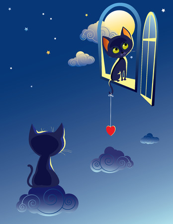 Vector illustration of young female kitty teasing her boyfriendのイラスト素材