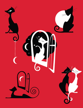 Vector illustration of graceful cats in different positionsのイラスト素材