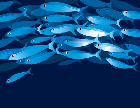 Vector illustration of shoal of fishes in water depthのイラスト素材