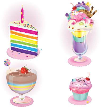 Vector illustration of desserts of four different kindsのイラスト素材