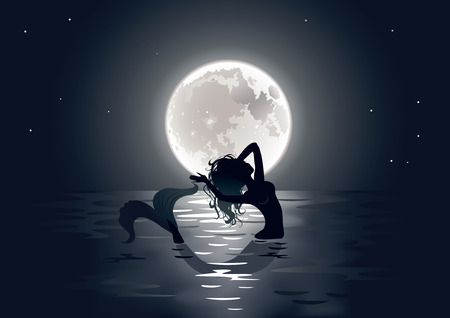 Vector illustration of a beautiful mermaid singing at nightのイラスト素材