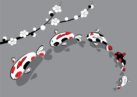 Artistic vector illustration of funny koi carps familyのイラスト素材