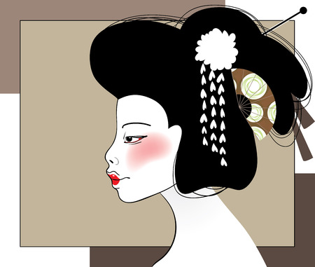 Vector illustration of artistic side view of Japanese traditional geishaのイラスト素材