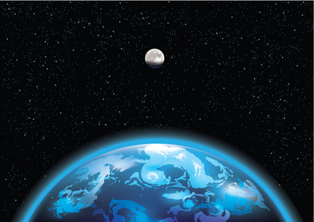 Vector illustration of Earth and moon in spaceのイラスト素材