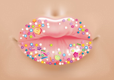 Vector illustration of shiny sexy lips covered with candiesのイラスト素材