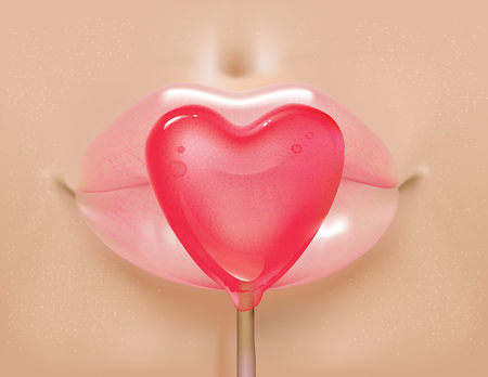 Vector illustration of sexy lips and heart shaped lollipopのイラスト素材