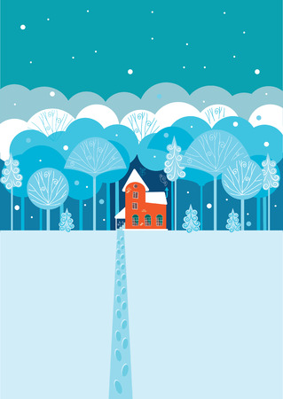 Winter house in forestのイラスト素材