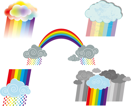 A Vector illustration of several optional rainbows and clouds illustration.のイラスト素材