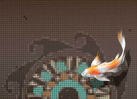 Vector illustration of koi carp swimming in poolのイラスト素材