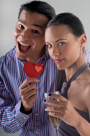 Young men declares love to his girlfriend in valentine's day.の写真素材
