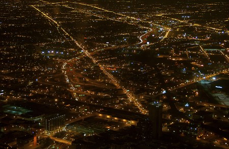 View of Chicago City From Sears Tower. The Sears Tower and Skydeck is National Landmark in the US.
