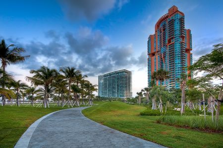View of apartment condos in South Pointe Park, Miami Beach.の写真素材
